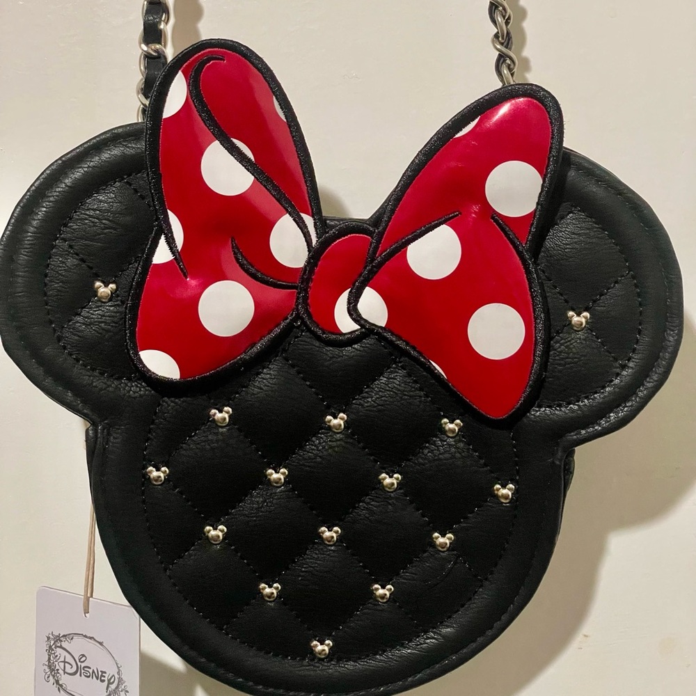 Disney Minnie Mouse Loungefly Black Quilted Bag with Red Polka Dot Bow
